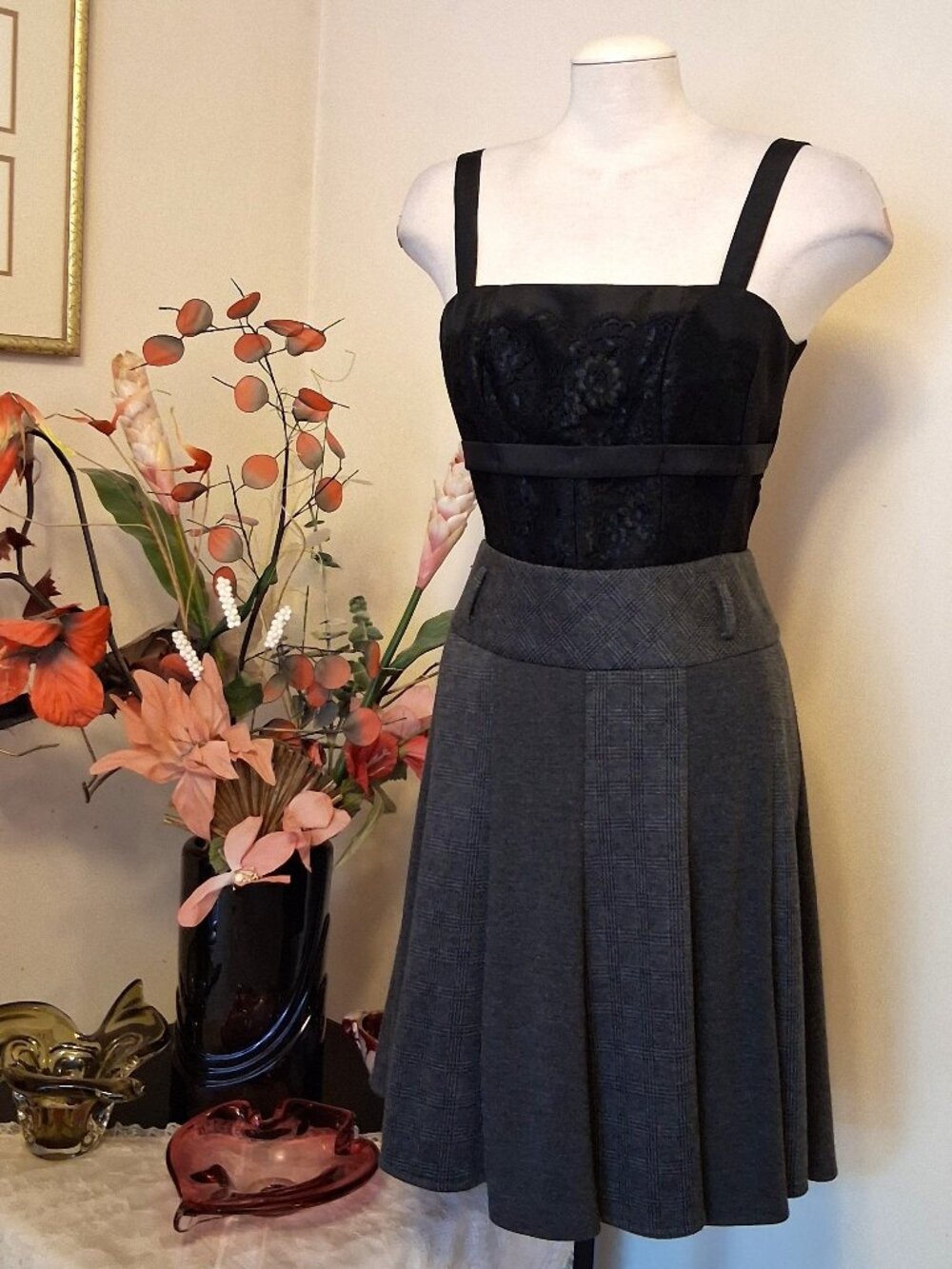 NWOT MEXX Metropolitan High-End Construction Patchwork Gray Lined Skirt 38